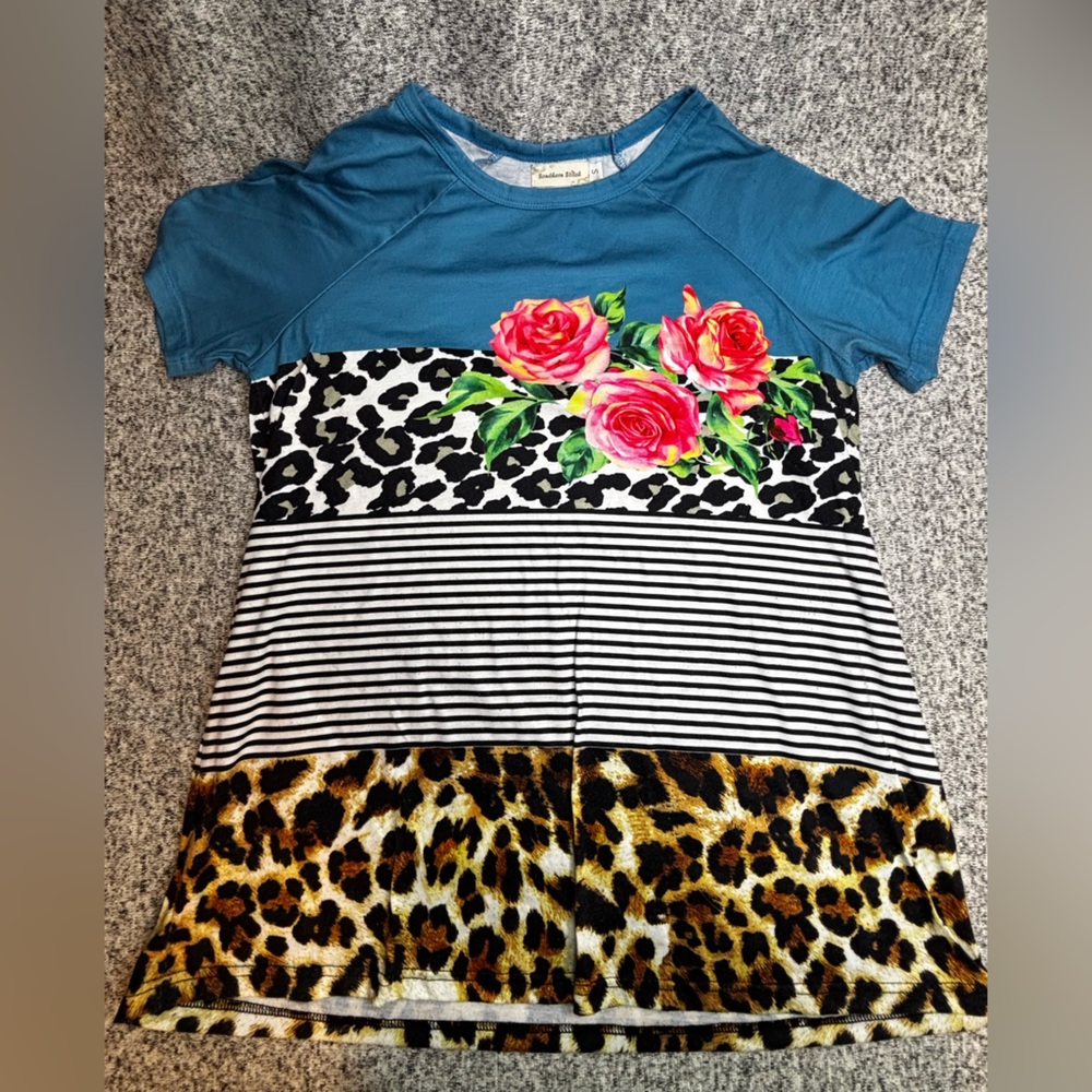 Teal Floral & Animal Print Mixed-Pattern Dress